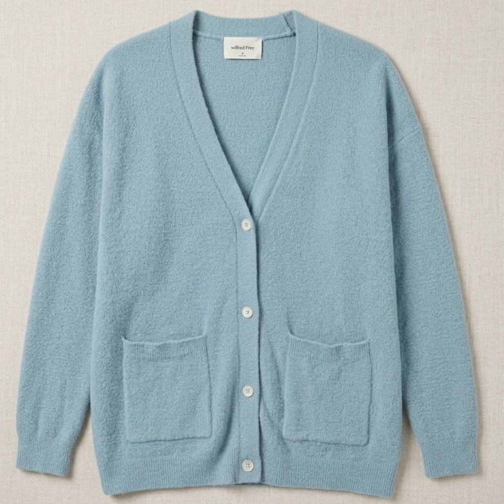 Wilfred Free Aritzia Cardigan Women Medium Blue Fuzzy Oversized Cozy Soft